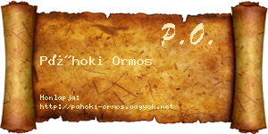 Páhoki Ormos névjegykártya